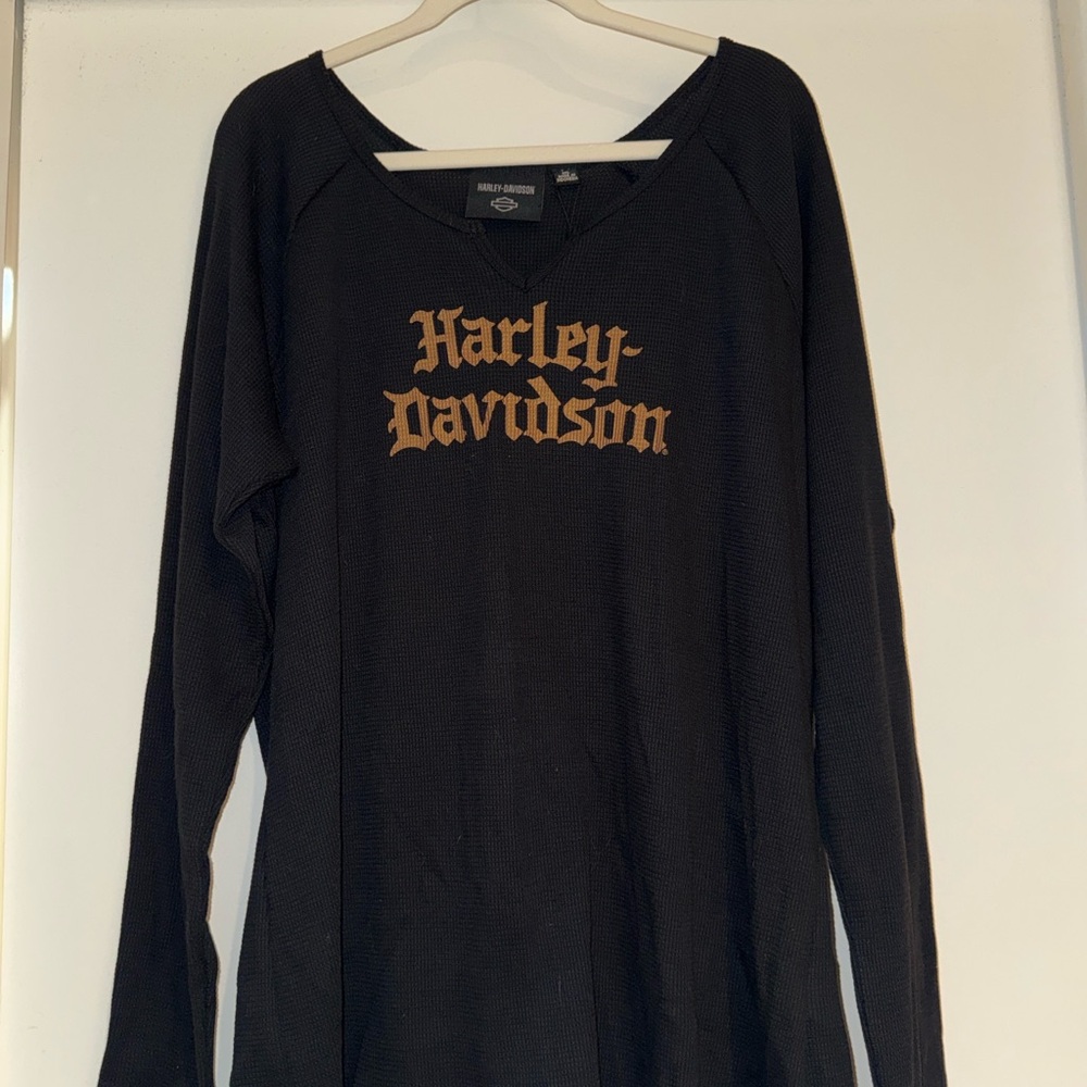 Harley-Davidson Black Waffle Knit Long Sleeve Top XL NWT